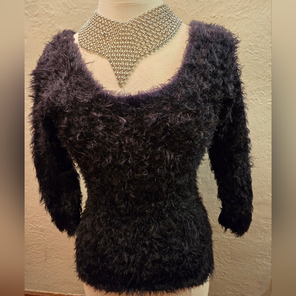 Y2K Fuzzy Knit Off Shoulder Sweater Bratz Aesthetic Goth Grunge Stretchy Top